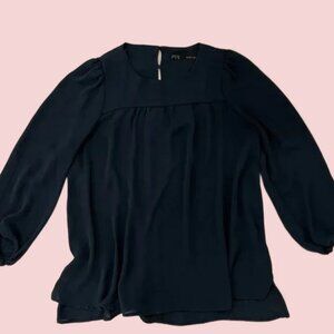 Women's Top "Zara" Blue 3/4 Sleeve Round Neck Blouse Gold Buttons Size Small